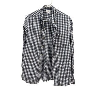Sonoma Goods For Life Mens Medium Navy Blue Gingham Button Down Long Sleeve